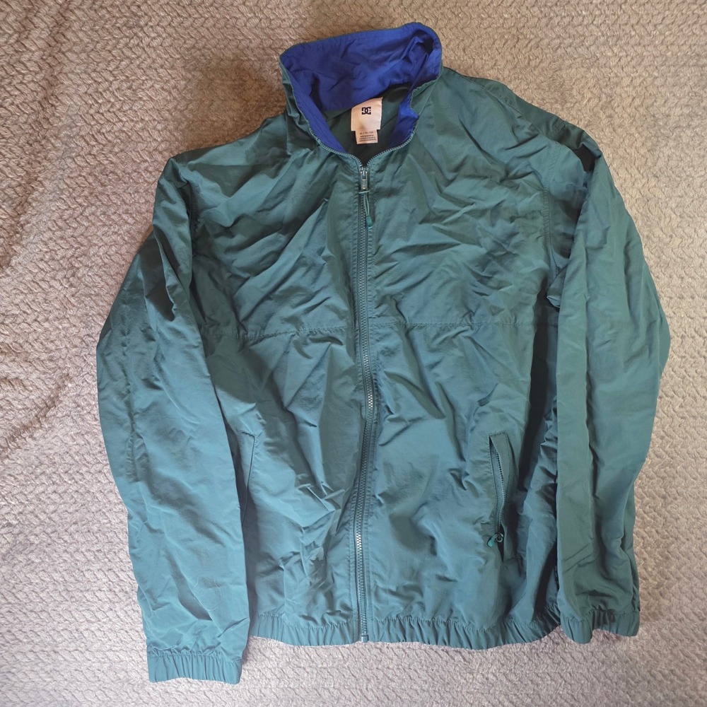 DC Shoes Mens XL Green‎ Blue Full Zip Lightweight Windbreaker Jacket Skater